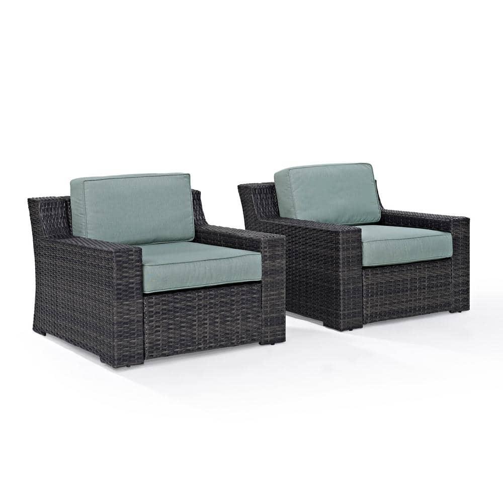 2pk Beaufort Outdoor Steel Arm Chairs Mist/Brown - Crosley: Patio Furniture with Removable Cushions