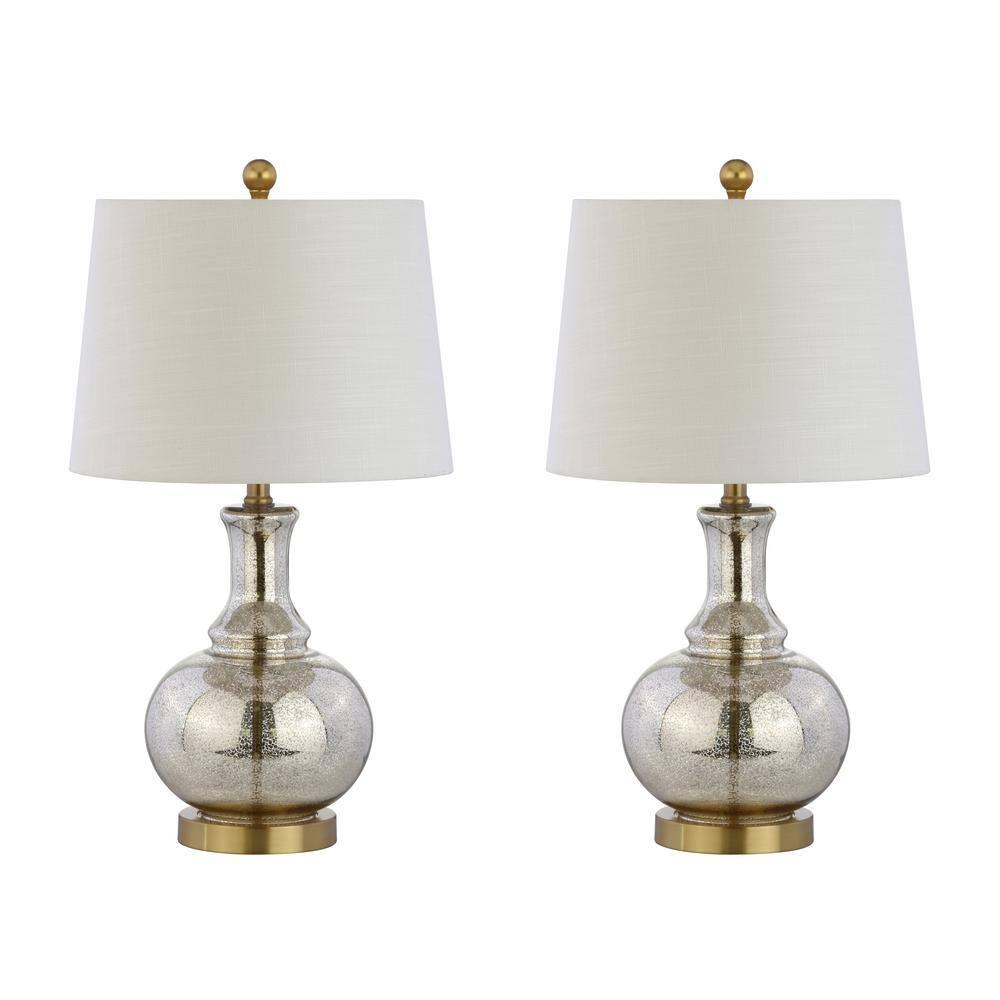 JONATHAN Y Lavelle 25" Glass LED Table Lamp, Mercury Silver/Brass Gold (Set of 2)