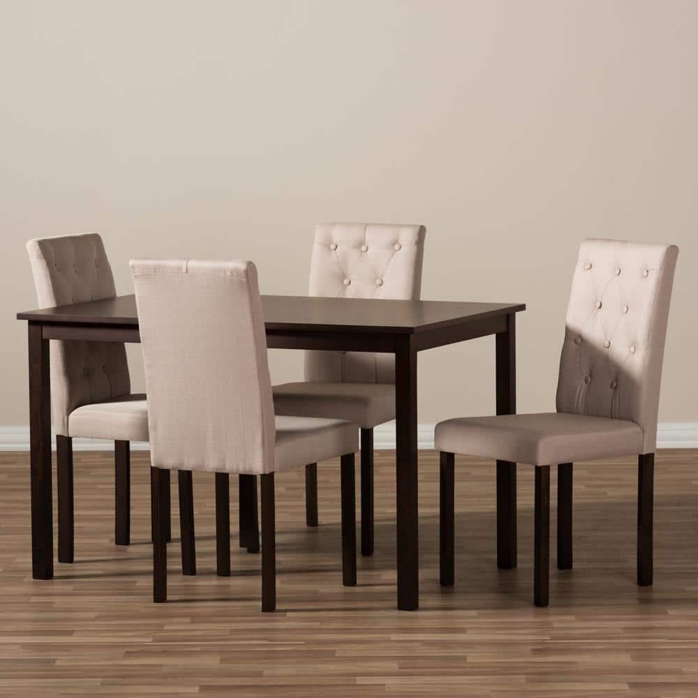 Baxton Studio Gardner Modern and Contemporary 5-Piece Dark Brown Finished Fabric Upholstered Dining Set, Multiple Colors