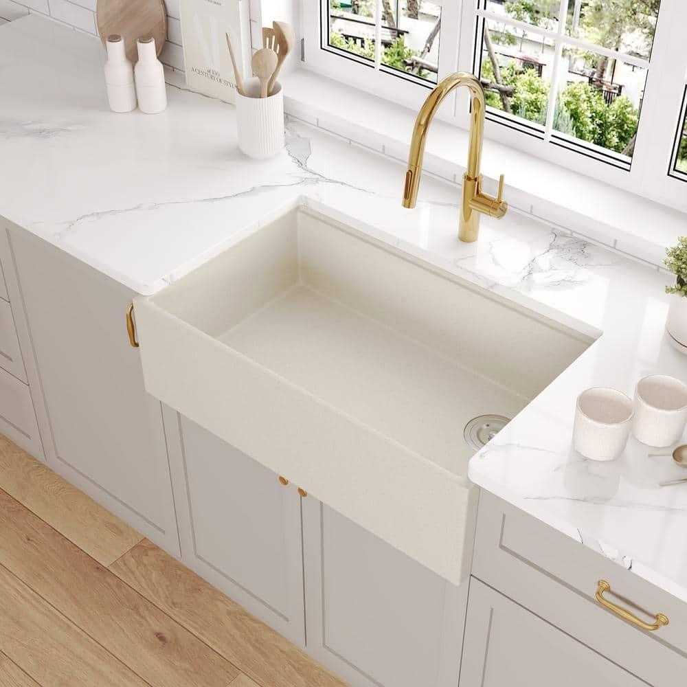 30-inch L Single Bowl Concrete Workstation Farmhouse Kitchen Sink Large Capacity Deep Dual Mount with Accessories