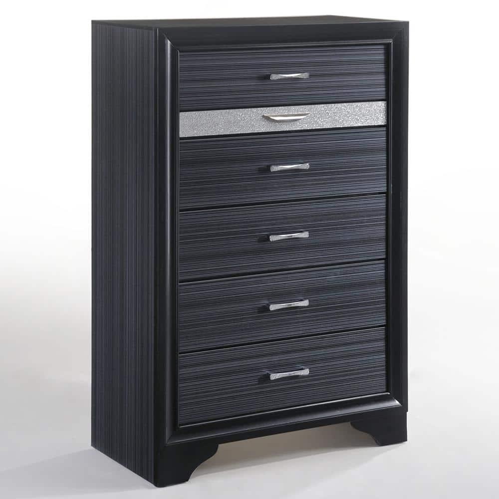 Naima Black Chest with Felt-Lined Jewelry Drawer and Crystal Inserts