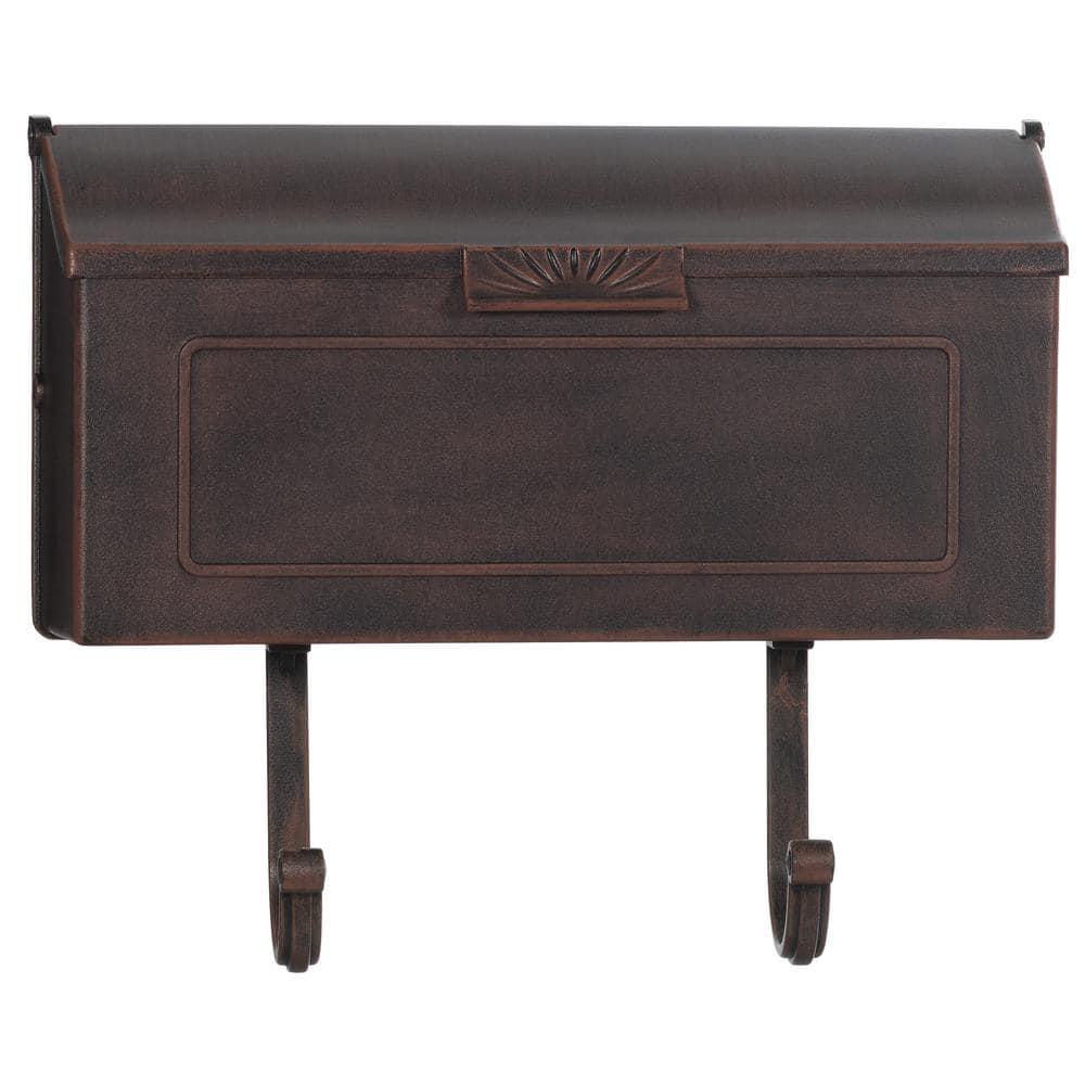 Cast Aluminum Metal Mailbox with Newspaper Hooks, Easy to Install Wall Mount, Heavy Duty, Rustproof Powder Coated Paint, Horizontal Mail Box for Outside House Porch - 16” x 4.25” x 8.25” (Black)