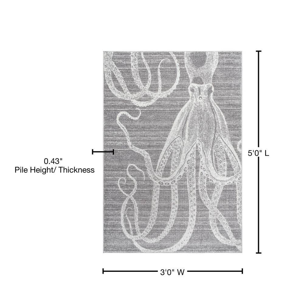 Nuloom Octopus Animal 3x5 Accent Indoor Area Rug for Living Room Bedroom Dining Room Entryway Kitchen, Grey/Ivory