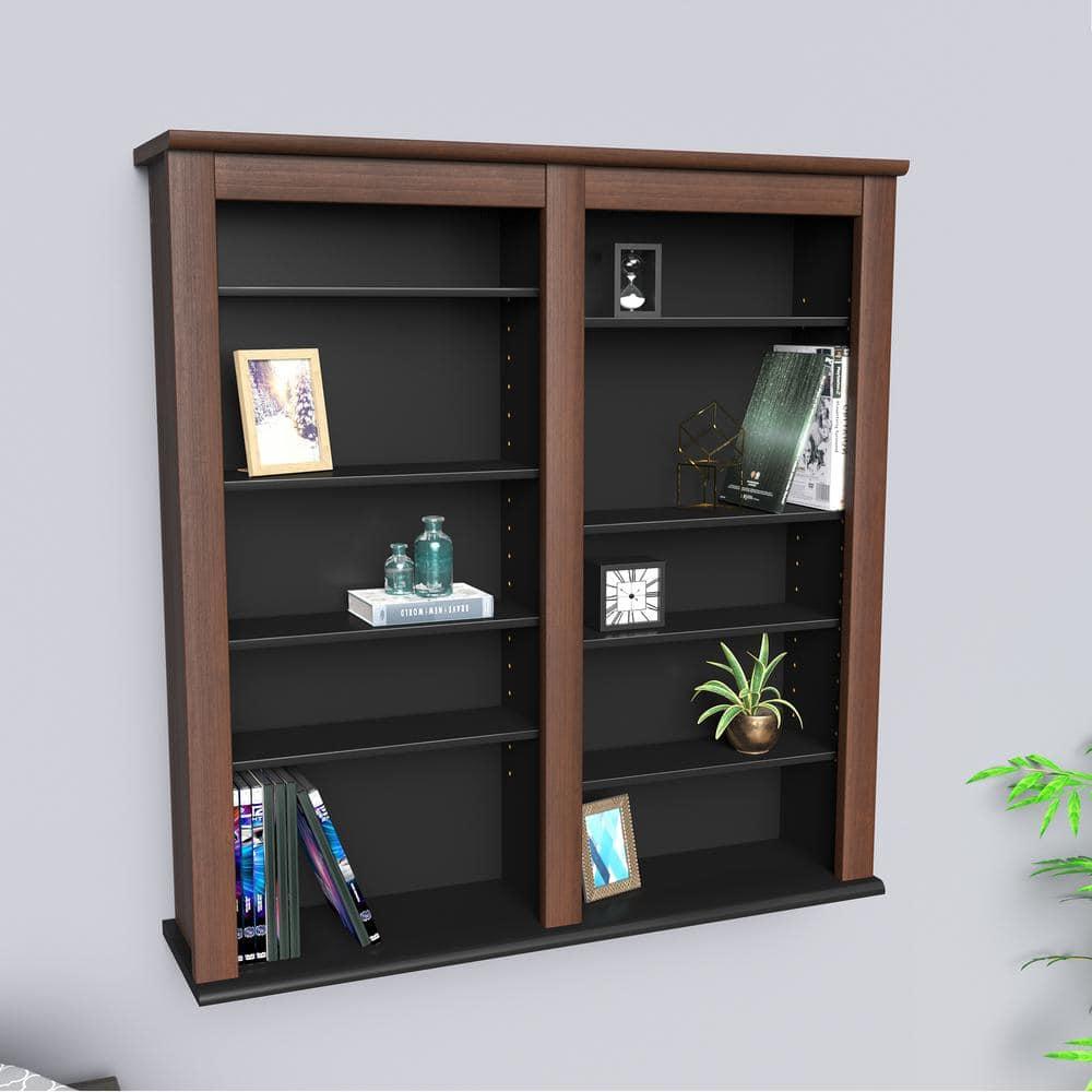 Prepac Double Floating Media Wall Storage in Cherry and Black