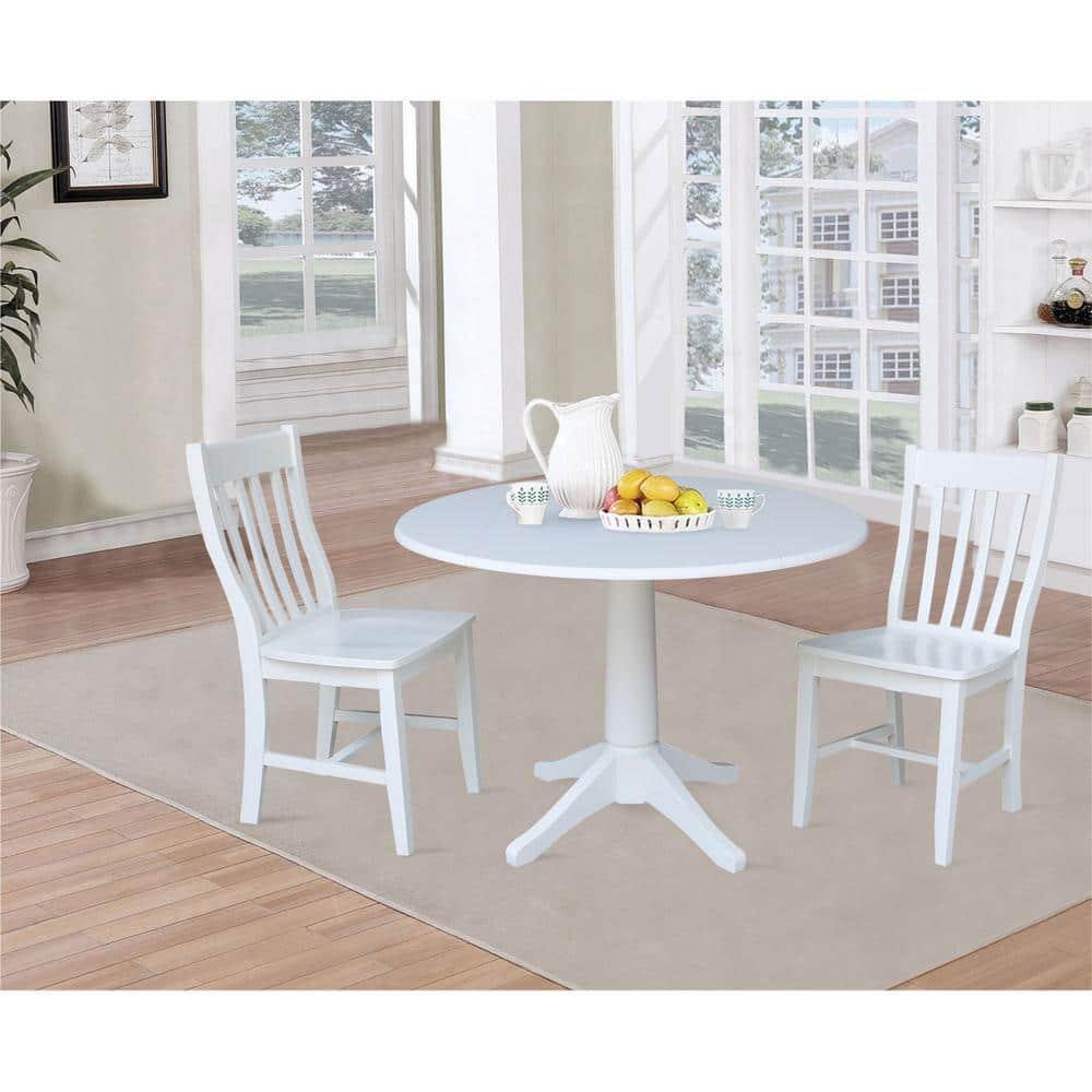 42" Nina Round Top Dual Pedestal Dining Table White - International Concepts: Modern Style, Seats 4, Wood Frame