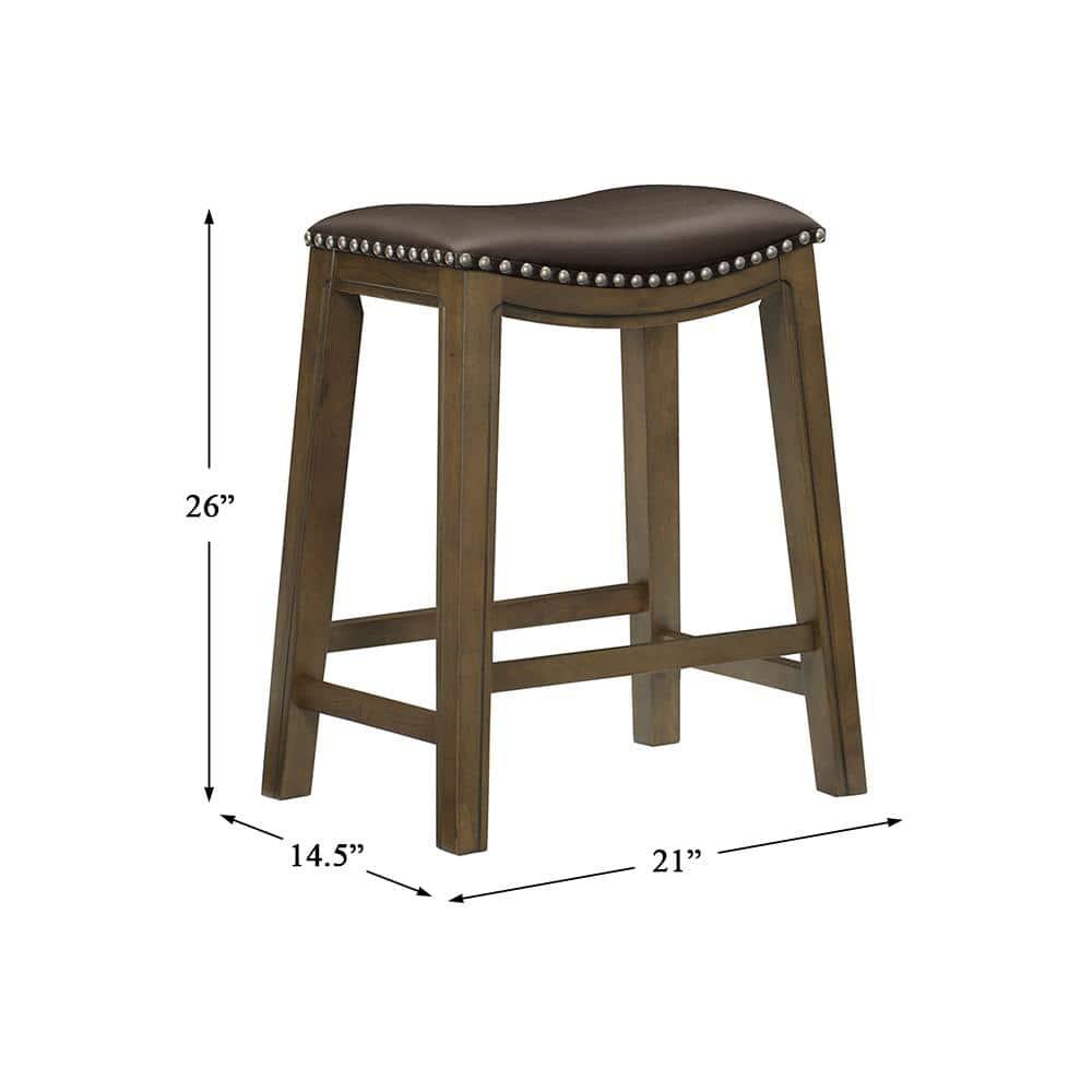 Homelegance 24" Counter Height Wooden Bar Stool Saddle Seat Barstool, Brown