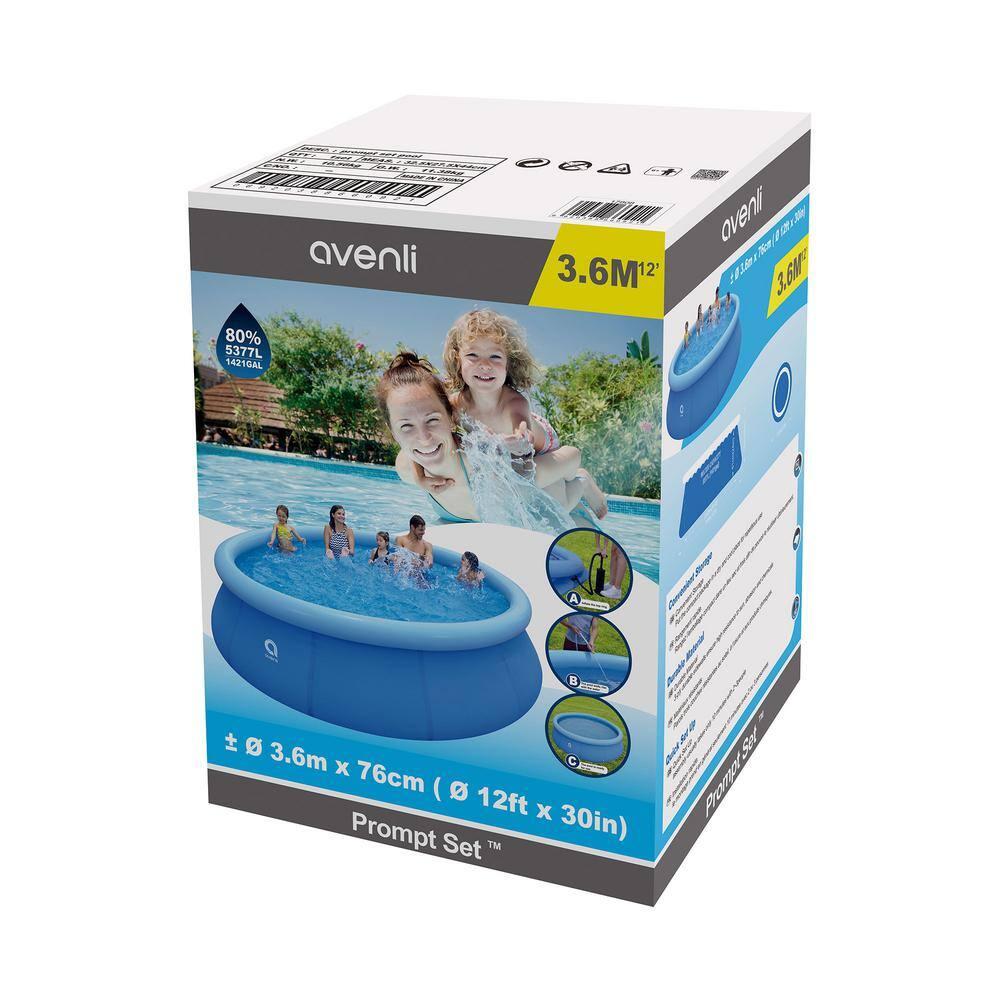 JLeisure Avenli 17808 12 Foot x 30 Inch 2 to 3 Person Capacity Prompt Set Above Ground Kids Inflatable Outdoor Backyard Kiddie Swimming Pool, Blue