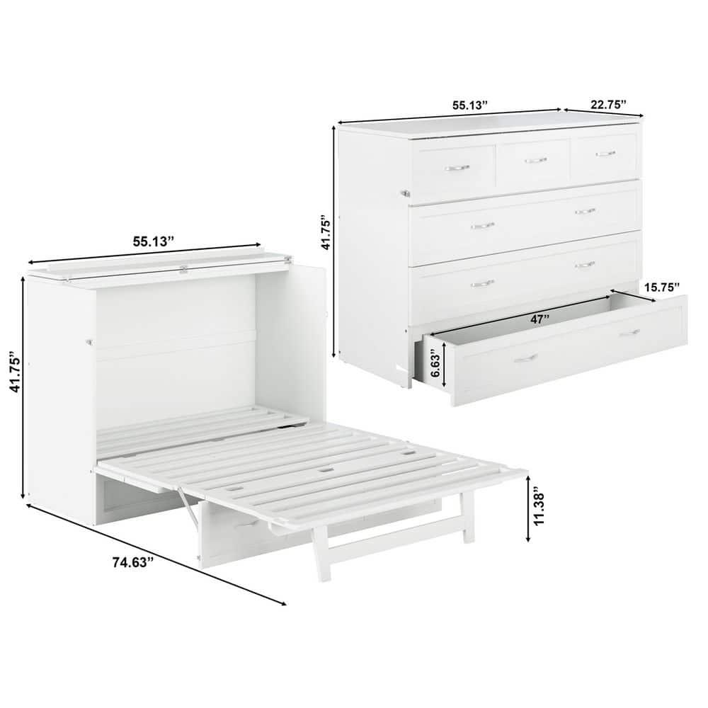 Full Deerfield Murphy Bed Chest USB Turbo Charger White - AFI