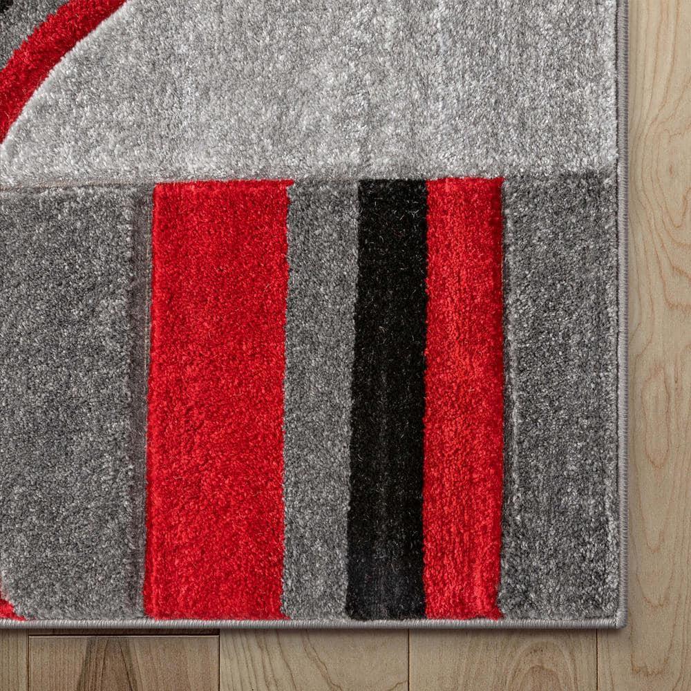 Well Woven Ruby Galaxy Waves Modern Geometric Grey & Red 6'7" x 9'3" Area Rug