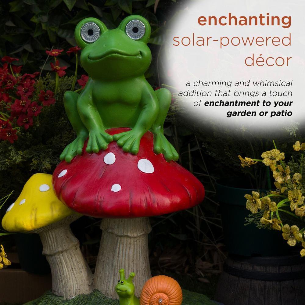 Solar Frog Sitting On Top of Mushroom Statue