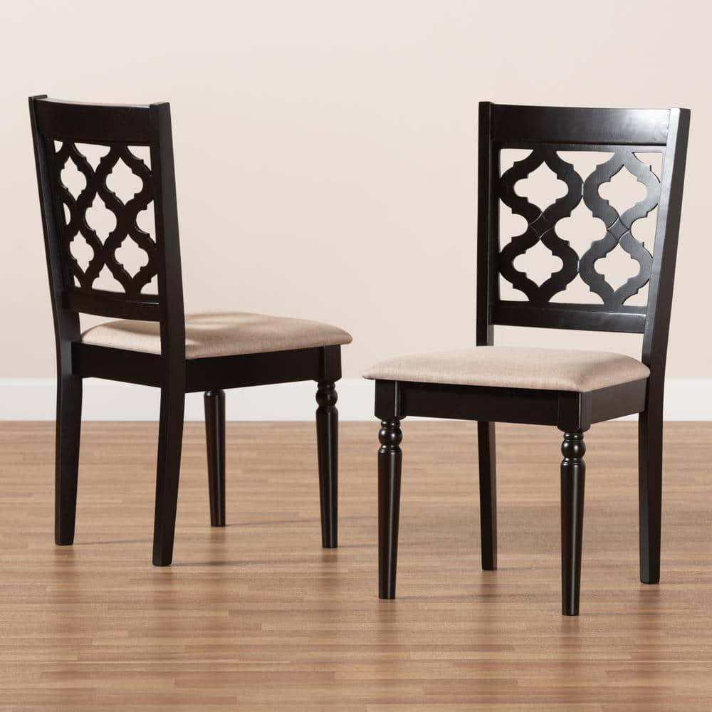 2pc RamiroFabric and Wood Dining Chairs Set Brown - Baxton Studio: Elegant Symmetrical Design, Comfort Upholstery