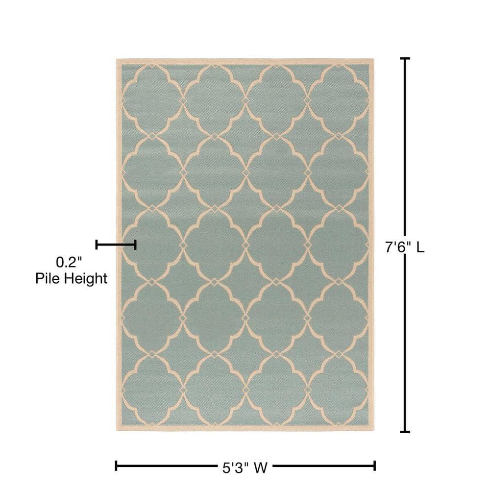 SAFAVIEH Beach House Nick Indoor/Outdoor Area Rug Aqua/Cream, 5'3" x 7'6"