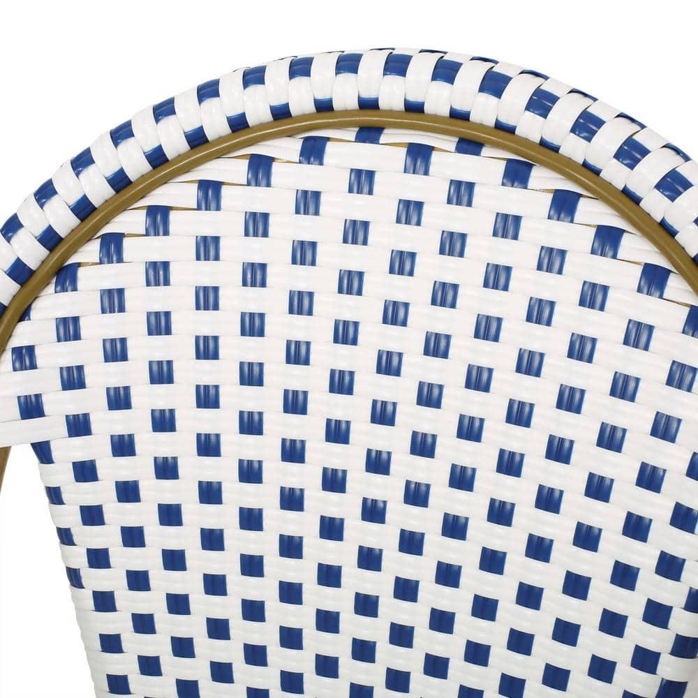 Noble House Elize Aluminum & Faux Rattan Bistro Chairs in Blue/White (Set of 2)