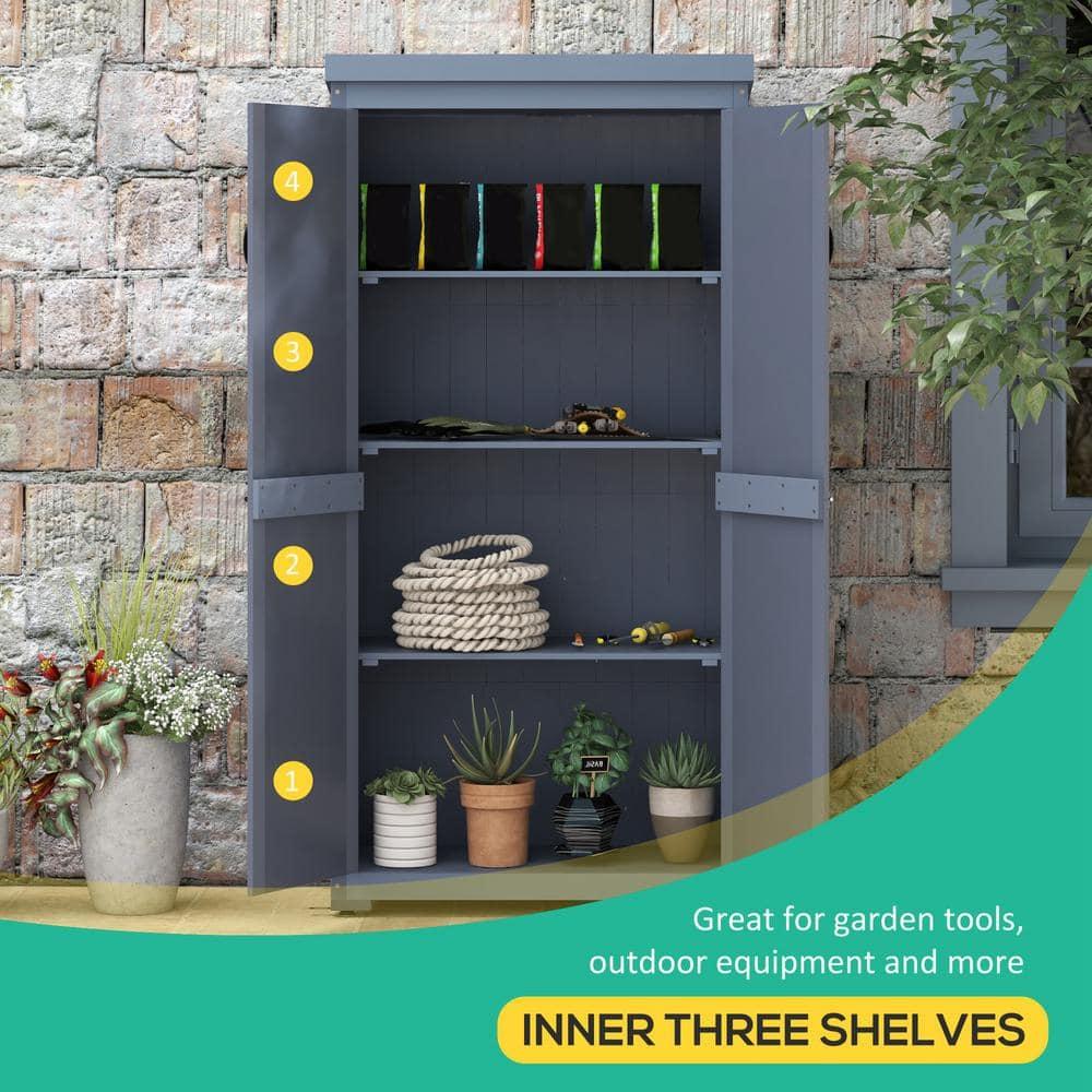 Outsunny Outdoor Storage Cabinet, Wooden Garden Storage Shed with Waterproof Galvanized Metal Roof, Gray