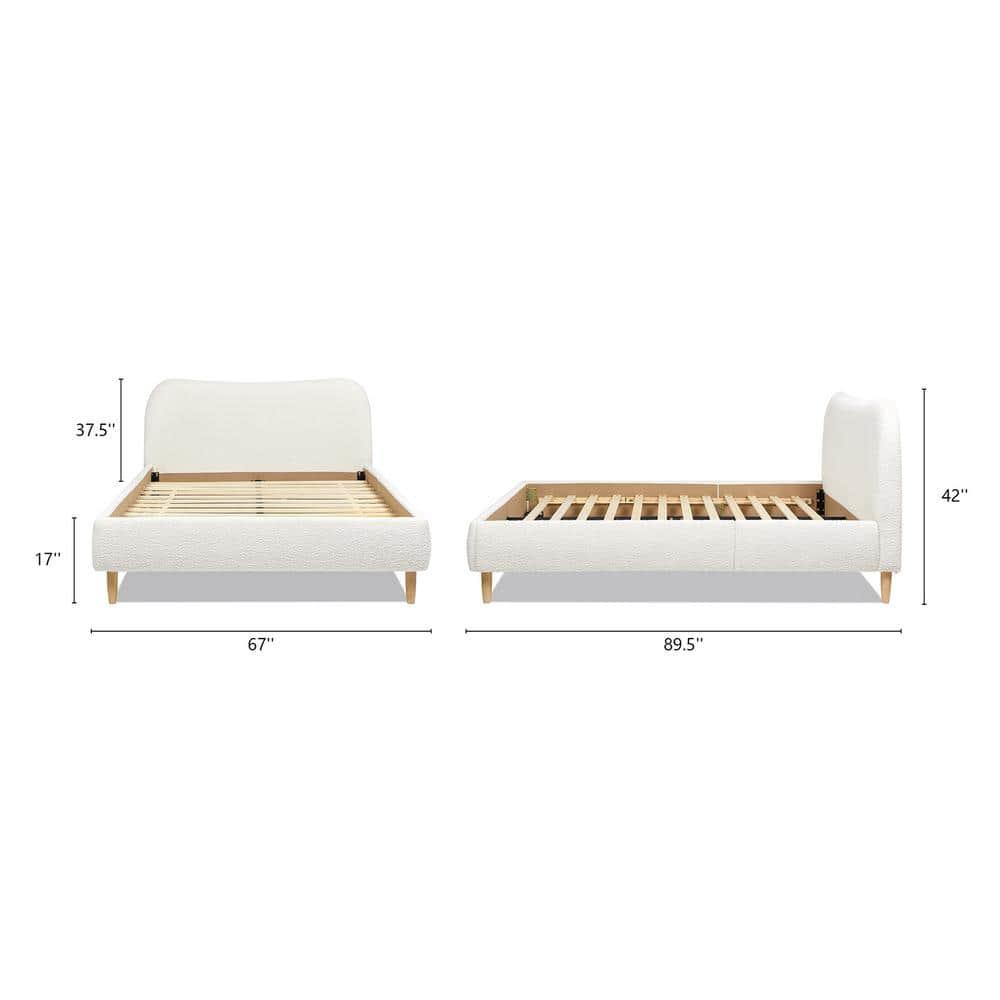 Jennifer Taylor Home Roman Curved Headboard Upholstered Platform Bed, Queen, Ivory White Boucle