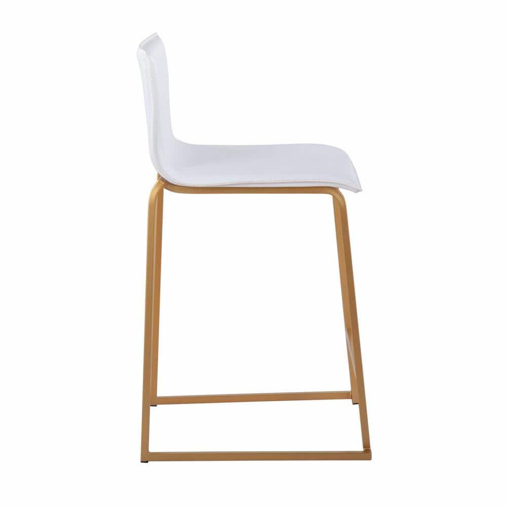 Set of 2 26" Mara Contemporary Counter Height Barstools Gold/White: Faux Leather, Steel Base - LumiSource
