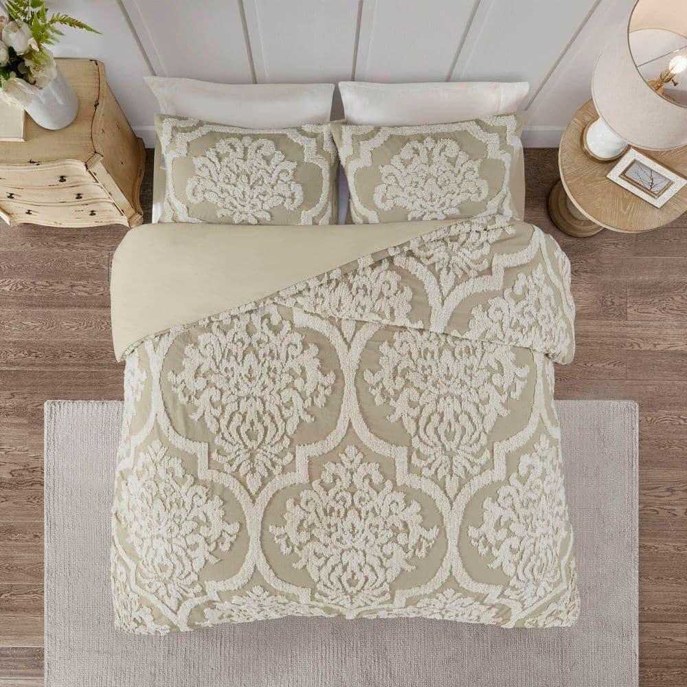 Madison Park Viola Tufted Cotton Chenille Damask 3 Piece Comforter Set