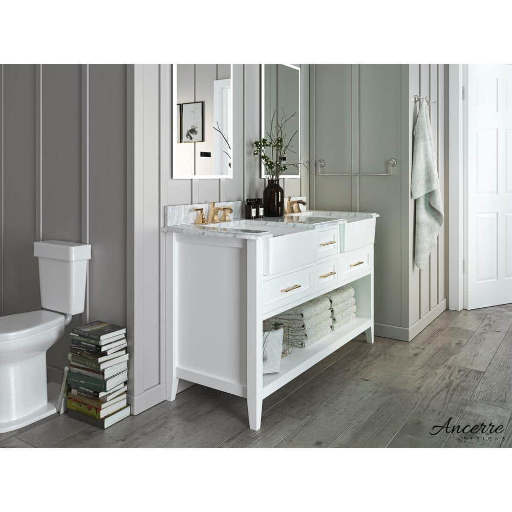 Ancerre Designs Hayley 60" Farmhouse Wood Bathroom Vanity Set in White
