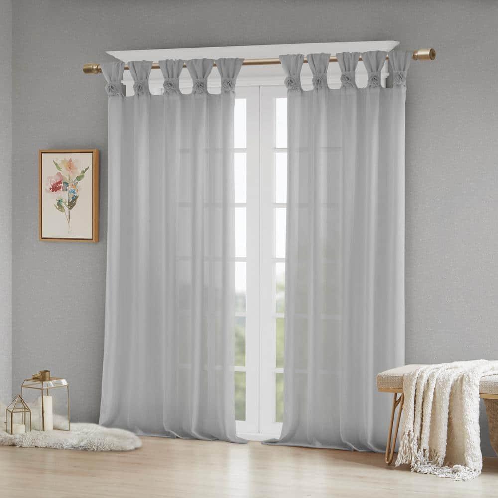 Madison Park Rosette Floral Embellished Cuff Tab Top Solid Curtain Panel