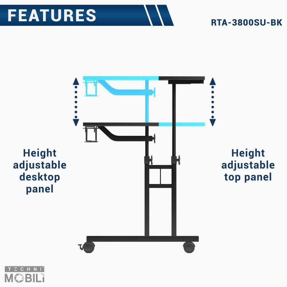 Inbox Zero Mobili Rolling Writing Desk – Height Adjustable with Moveable Shelf & Locking Wheels