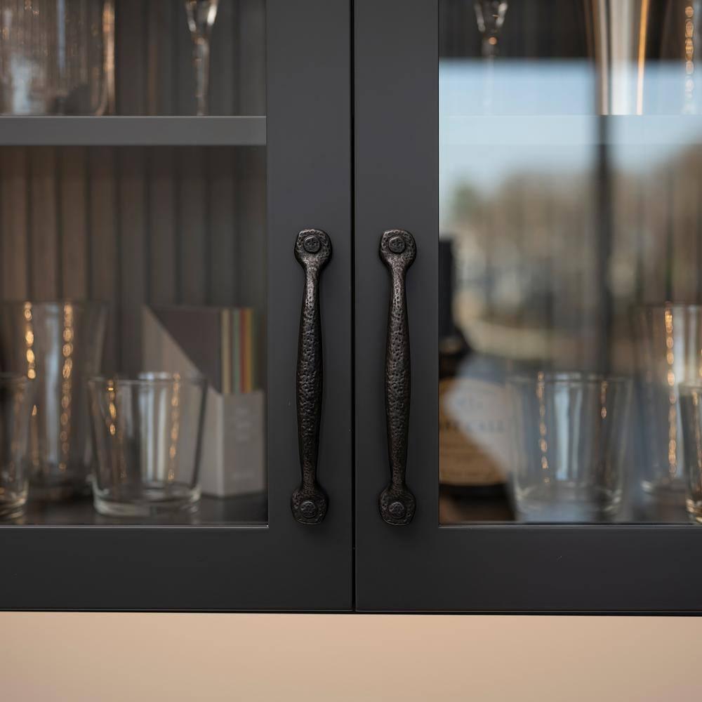 Hickory Hardware 1 Pack Solid Core Kitchen Cabinet Pulls, Luxury Cabinet Handles, Hardware for Doors & Dresser Drawers, 8-13/16 Inch (224mm) Hole Center, Black Iron, Refined Rustic Collection