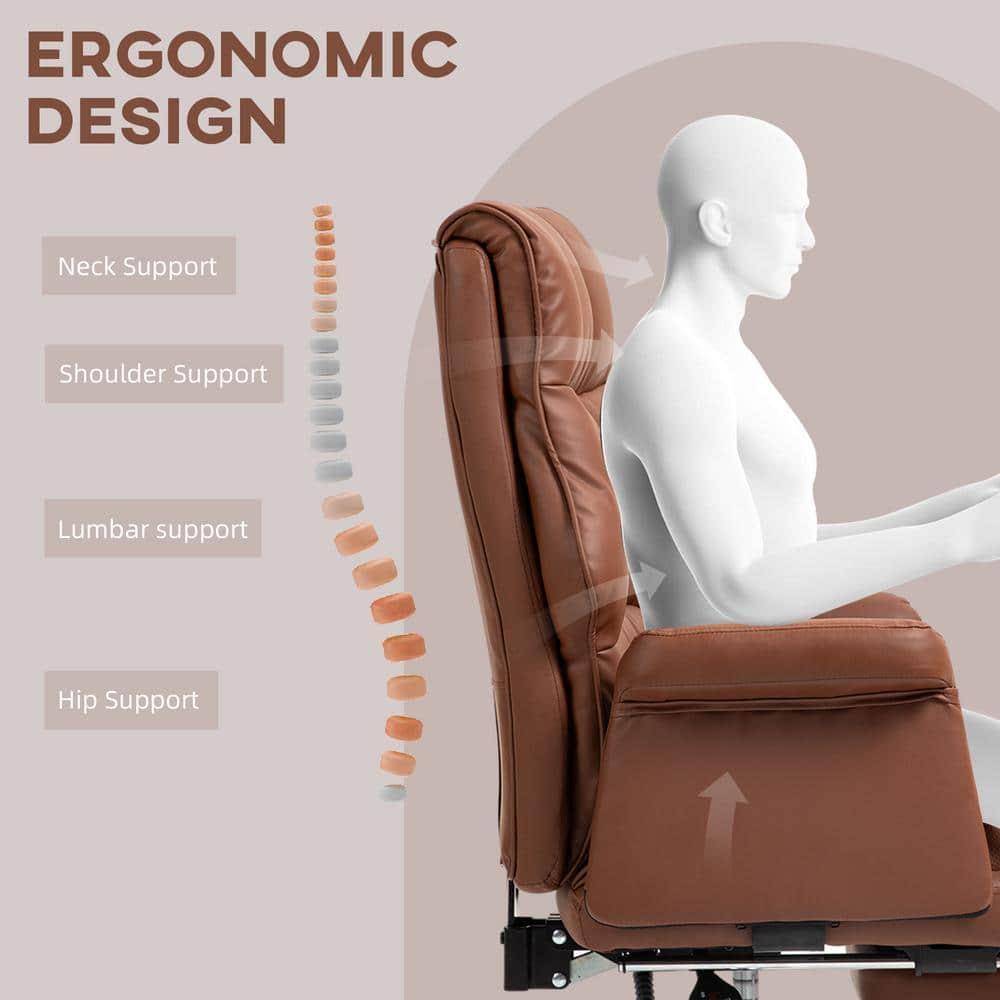 HOMCOM Executive Office Chair with Footrest, Ergonomic Office Chair, Reclining PU Leather Computer Chair, Brown