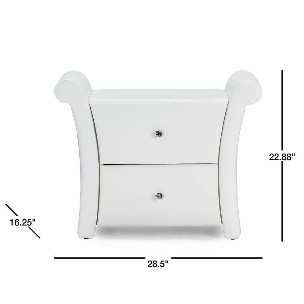 Victoria Matte Faux Leather Leather 2 Storage Drawers Nightstand Bedside Table - White - Baxton Studio