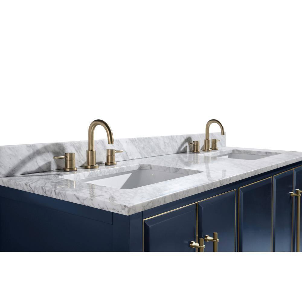 Navy Blue and Gold Double Sink Vanity with Marble Top