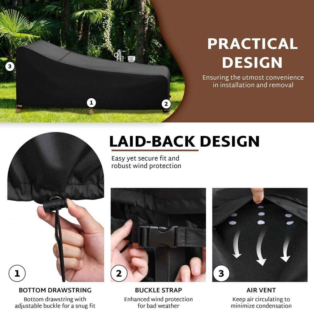 iBirdie Outdoor Lounge Chaise Chair Cover 60L x 26W x 34H inch Waterproof Patio Furniture Covers Lawn Pool Chair Cover 1 Pack Black