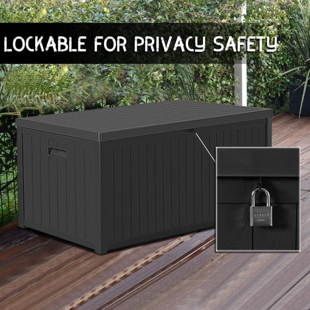 Hokku Designs Waterproof 120 Gallon Large Outdoor Indoor Patio Storage Deck Box , Outside Storage Bin for Cushion Pillows, Towels, Garden Tools