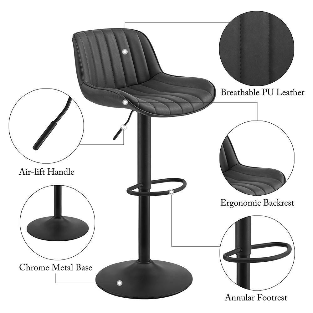 Art Leon Rustic Bar Stools Set of 2, Faux Leather with Backrest Chrome Legs, Upholstered Swivel Kitchen Stools, Black Brown