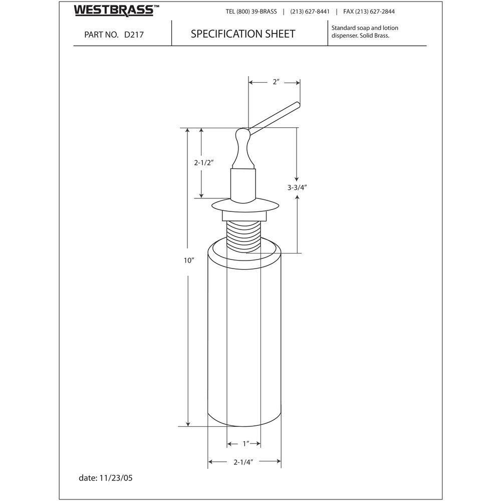 Kitchen Sink Deck Mount Liquid Soap/Hand Sanitizer Dispenser with Refillable 12 oz Bottle in Polished Brass