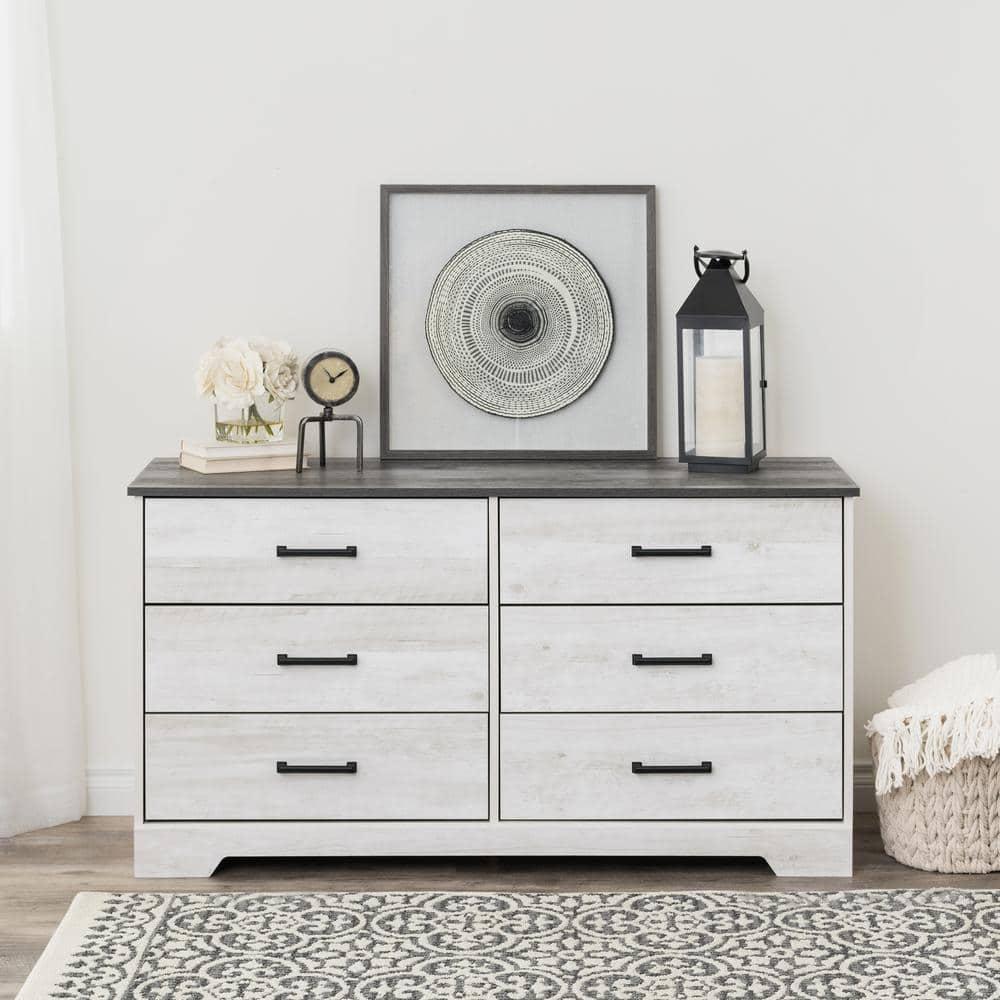 Prepac Rustic Ridge Farmhouse 6 Drawer Bedroom Dresser Washed White