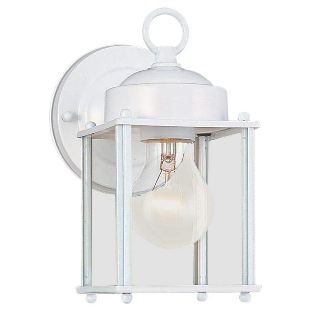 New Castle 1-Light White Outdoor 8.25 in. Wall Lantern Sconce