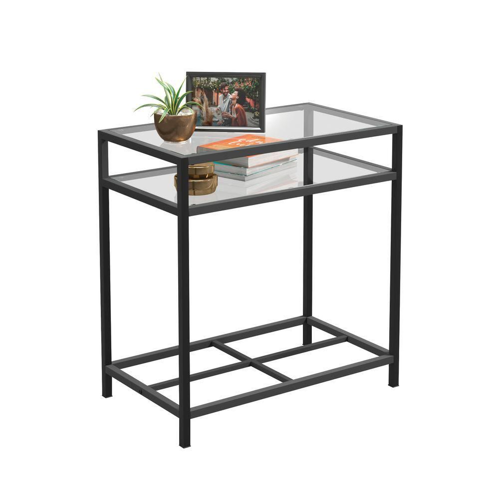 Sauder Carolina Grove Tempered Glass Top and Metal End Table in Black