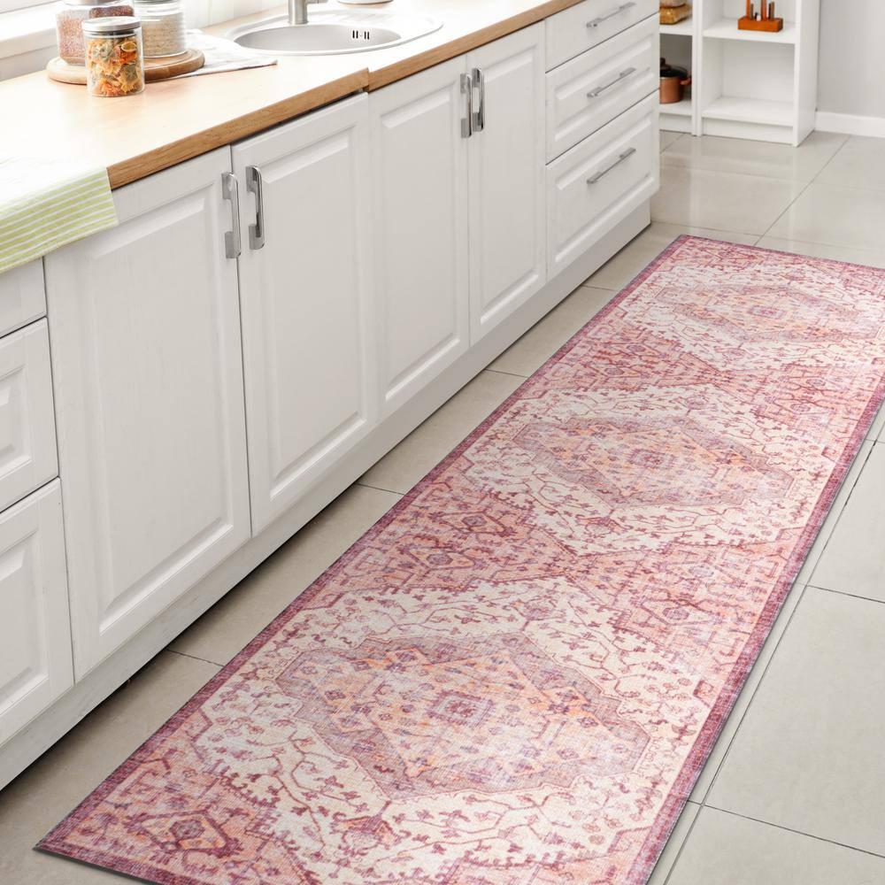 2' x 8' Alacati Ogee Medallion Machine Washable Indoor/Outdoor Runner Rug, Red/Orange/Cream - JONATHAN Y