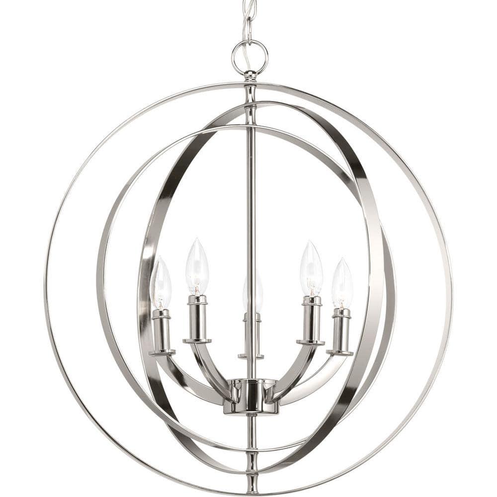 Progress Lighting Equinox 5-Light Chandelier Pendant, Steel, Polished Nickel, No Shade