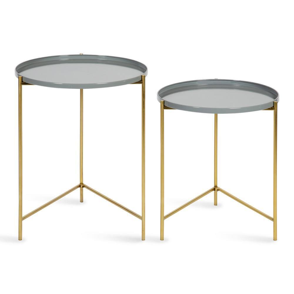 Kate and Laurel Ulani Round Metal Nesting Table, 2 Piece, Gray and Gold