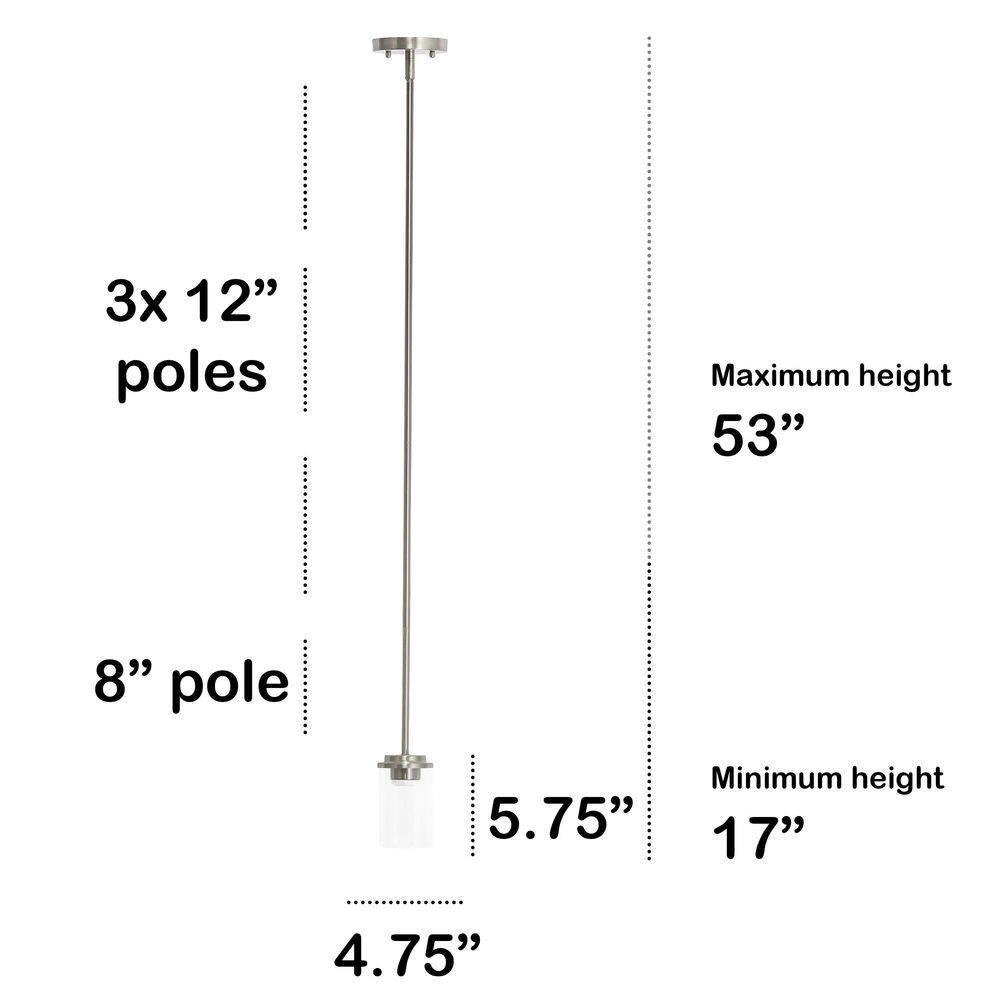 1-Light 5.75" Minimalist Industrial Farmhouse Adjustable Hanging Clear Cylinder Glass Pendant Metallic Silver - Lalia Home: UL Listed, E26 Base