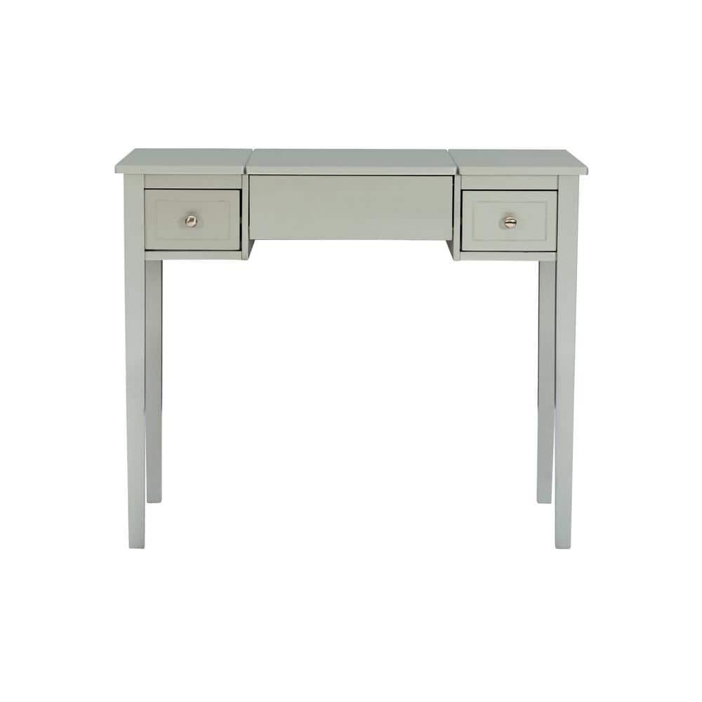 Traditional Wood Flip Up Mirror Drop Drawer Butterfly Vanity and Stool Silver - Linon