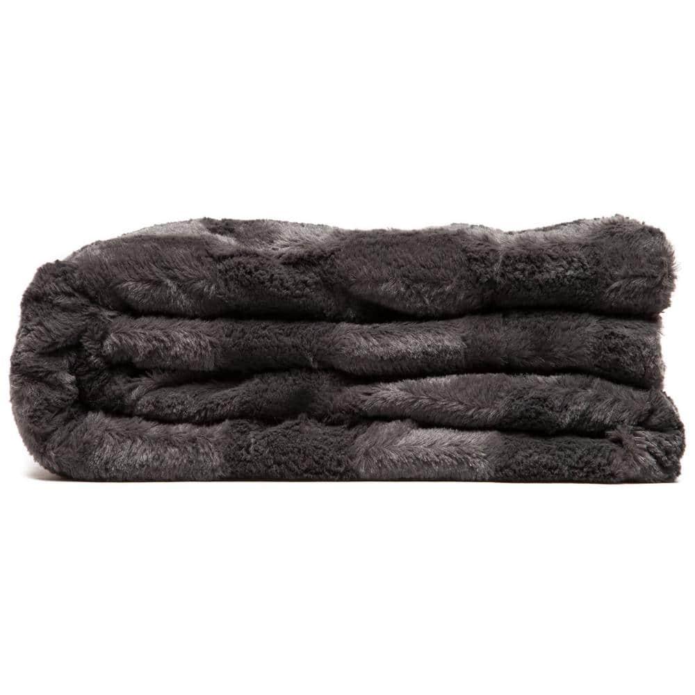 Chanasya Super Soft Fuzzy Faux Fur Elegant Rectangular Embossed Throw Blanket | Fluffy Plush Sherpa CozyGrey Microfiber Blanket for Bed Couch Living Room Fall Winter Spring (50" x 65") - Dark Grey