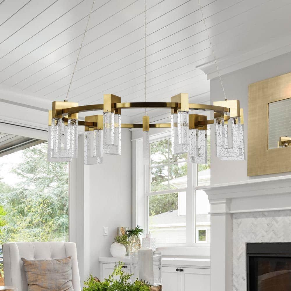 Sorrento 27-in Ring 9-Light Height Adjustable ETL Certified Integrated LED Circular Chandelier