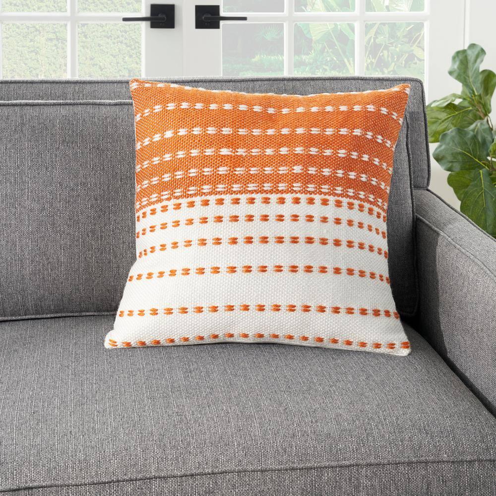 Nourison Stitched Stripe Orange 18" x 18" Indoor/Outdoor Throw Pillow