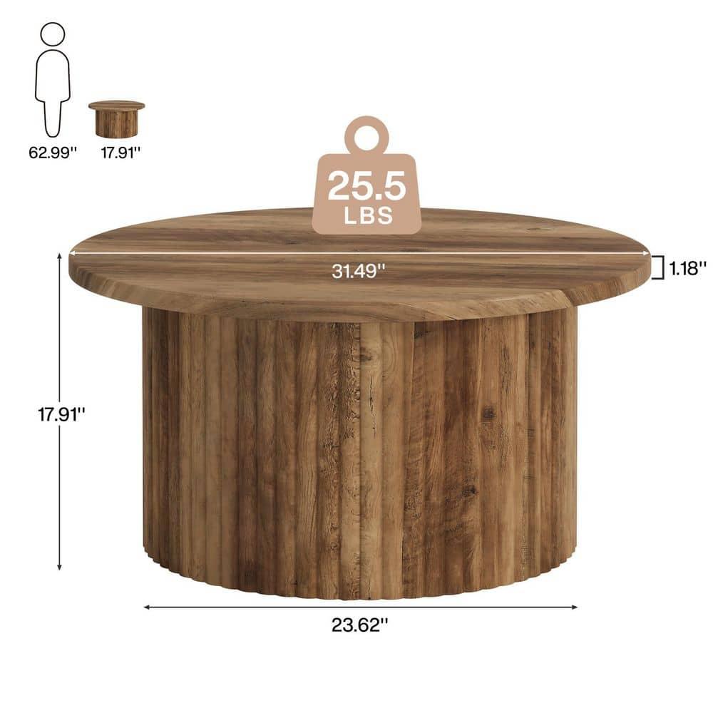Resenkos Center Coffee Table, Living Room Table,31.5" Coffee Table, Farmhouse Circle Center Table Sofa Side Table Brown