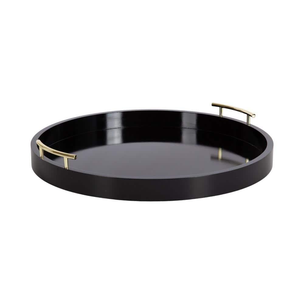 Kate and Laurel Lipton Round Decorative Tray with Metal Handles, 22" Diameter, Black