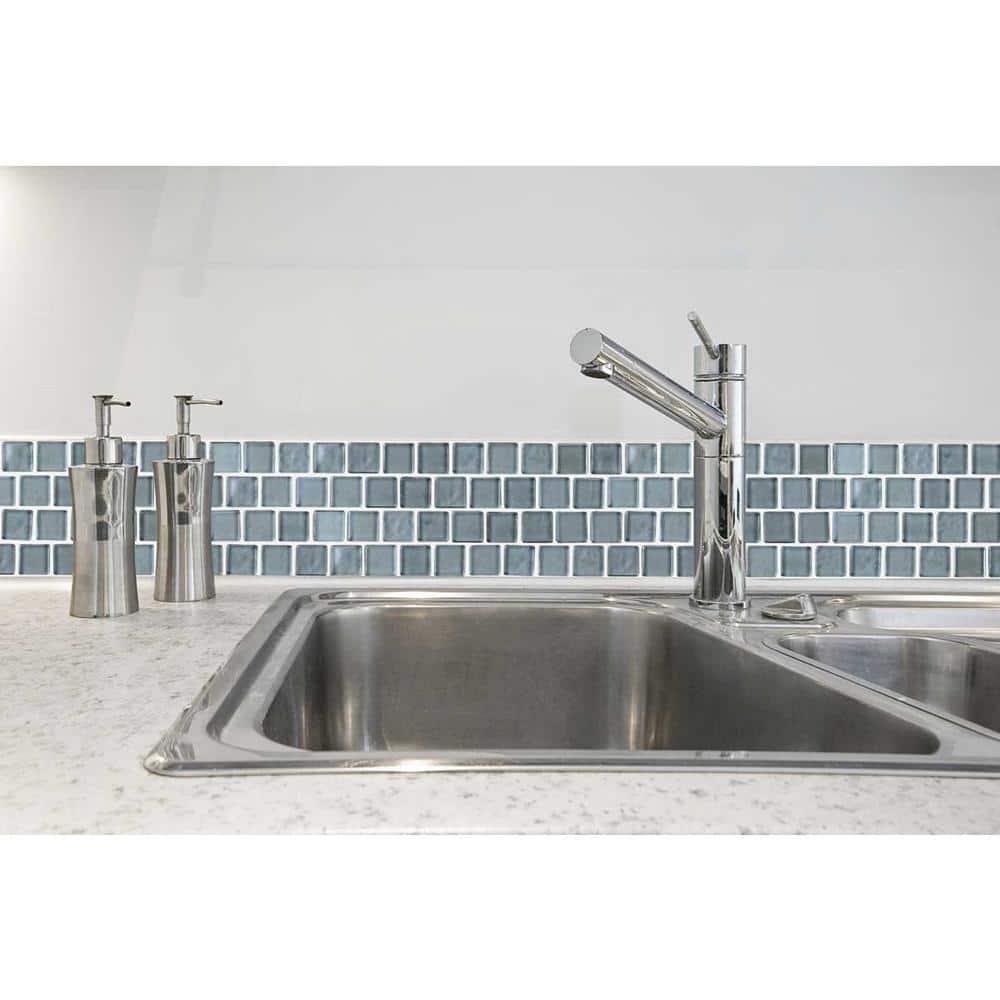 Abolos Landscape 1 in. x 1 in. Translucent Glass Plastic Face Mounted Brick Mosaic Designer Pool Tile