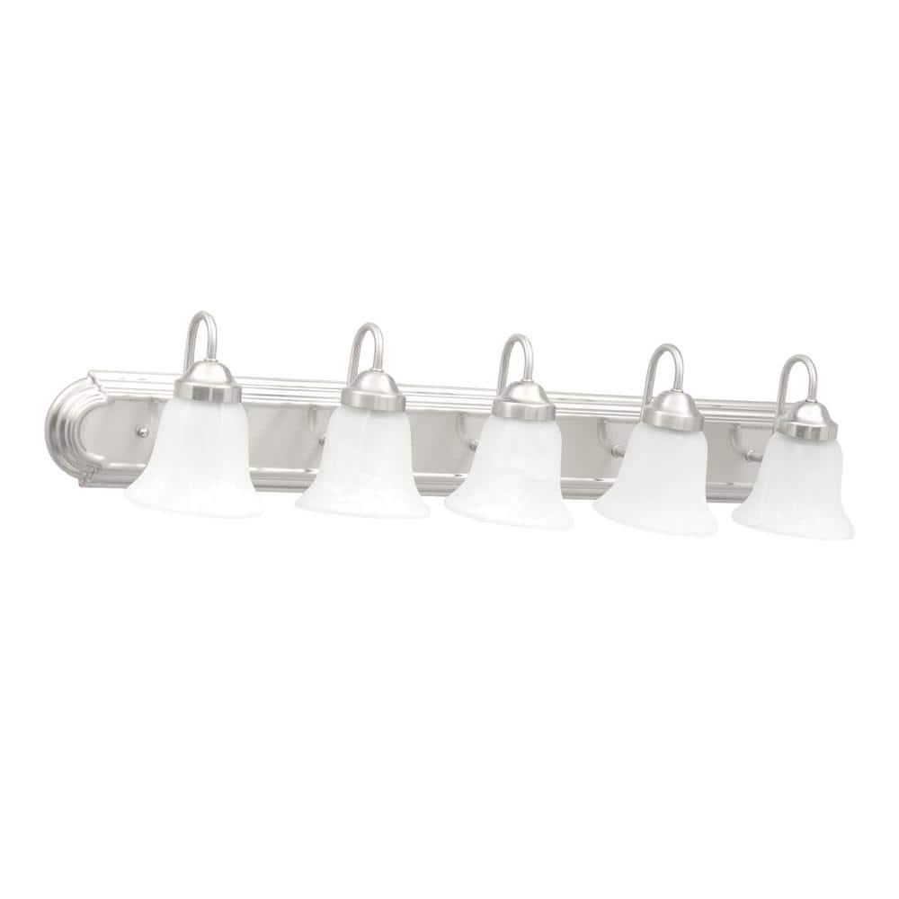 Progress Lighting Builder 5-Light Bath Bracket, Brushed Nickel, Alabaster Glass
