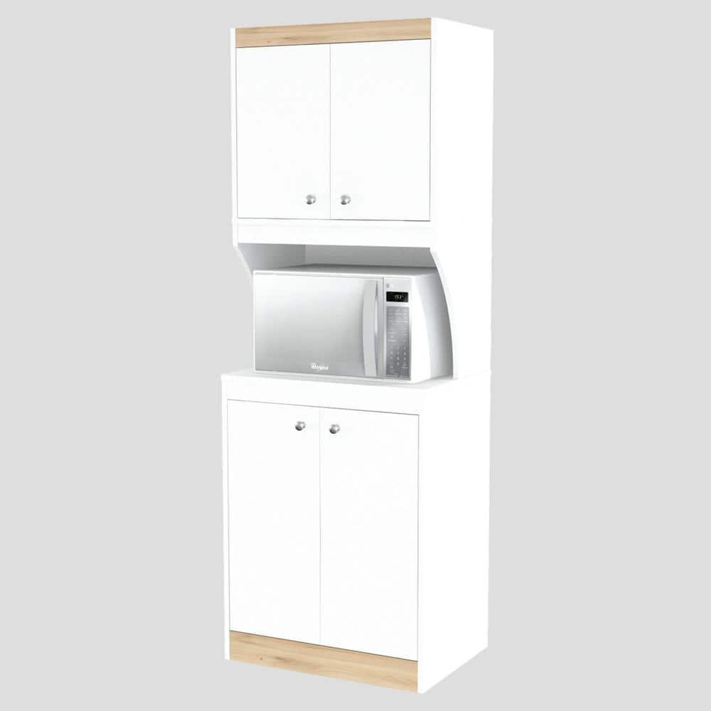 Inval Galley Laminate 4-Door 4-Shelf Kitchen Microwave Cabinet 24"W, White