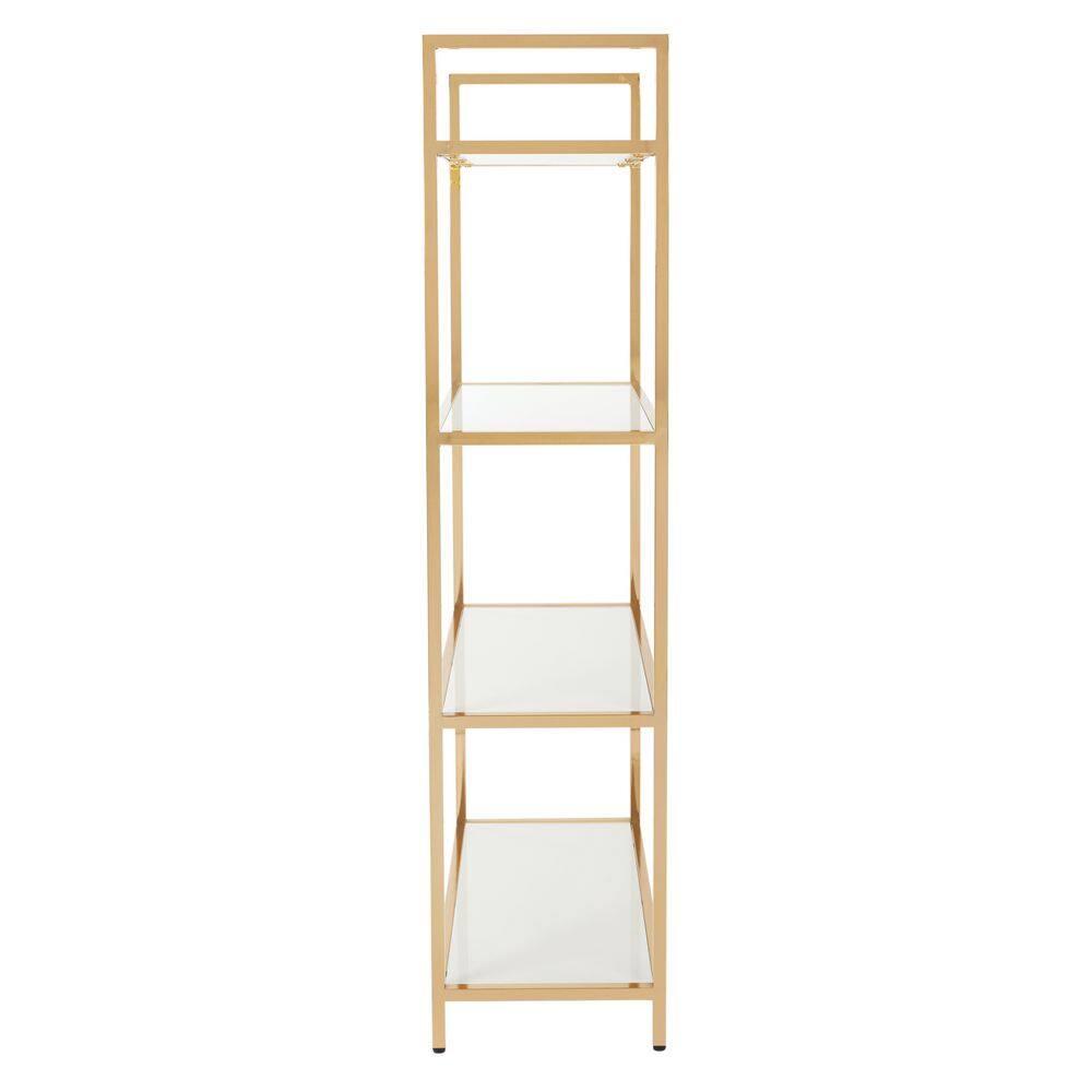 OSP Home Furnishings 60" Alios Bookshelf White/Gold: Chic, 4-Shelf Metal Frame, Laminate Surface, Modern Office Furniture