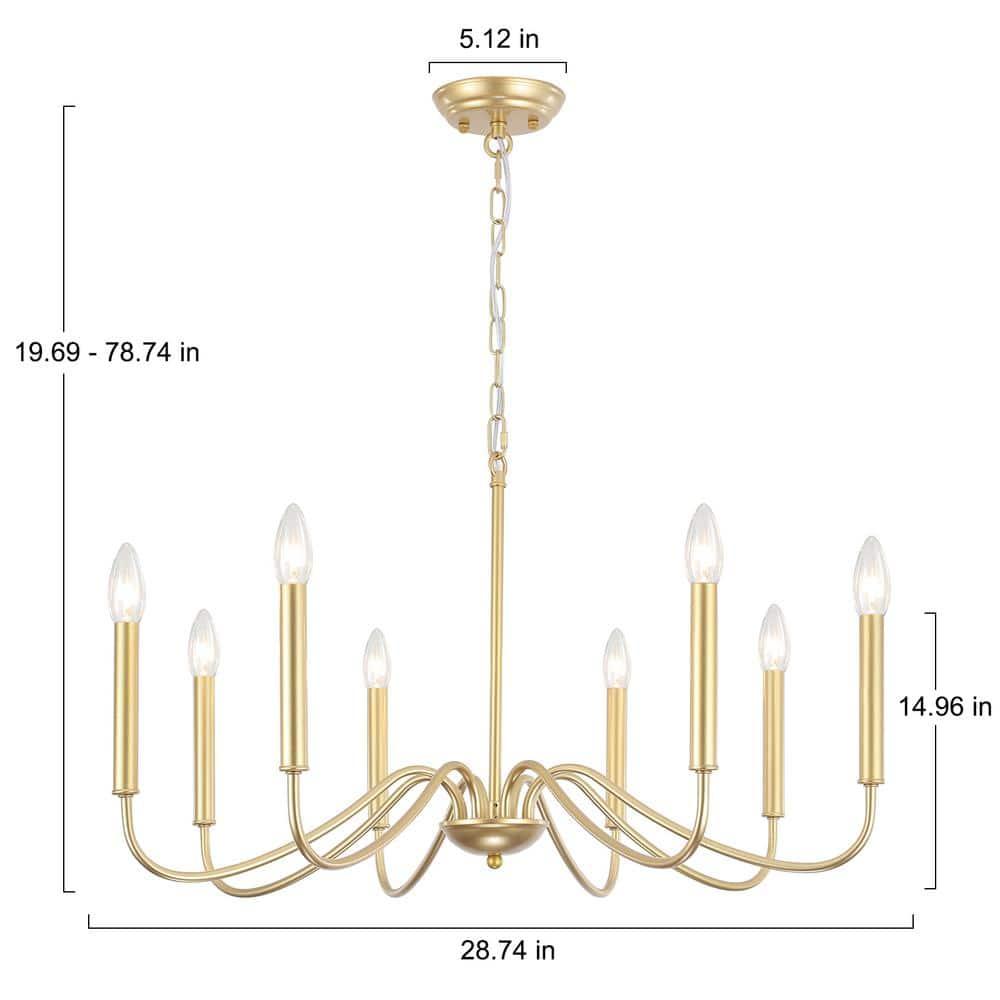 Generies Antique Gold Farmhouse Chandelier, 8 Light Rustic Lighting Fixture Modern Industrial Candle Ceiling Light for Dining Room, Bedroom, Foyer, Living Room, Kitchen Island, Entryway
